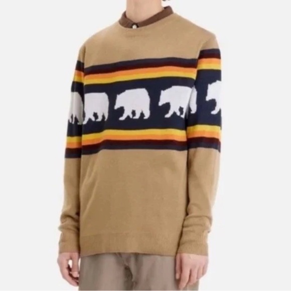 Kavu Other - KAVU Highline Brown Sweater Bear Print Orange and Yellow Accents MEN'S Large